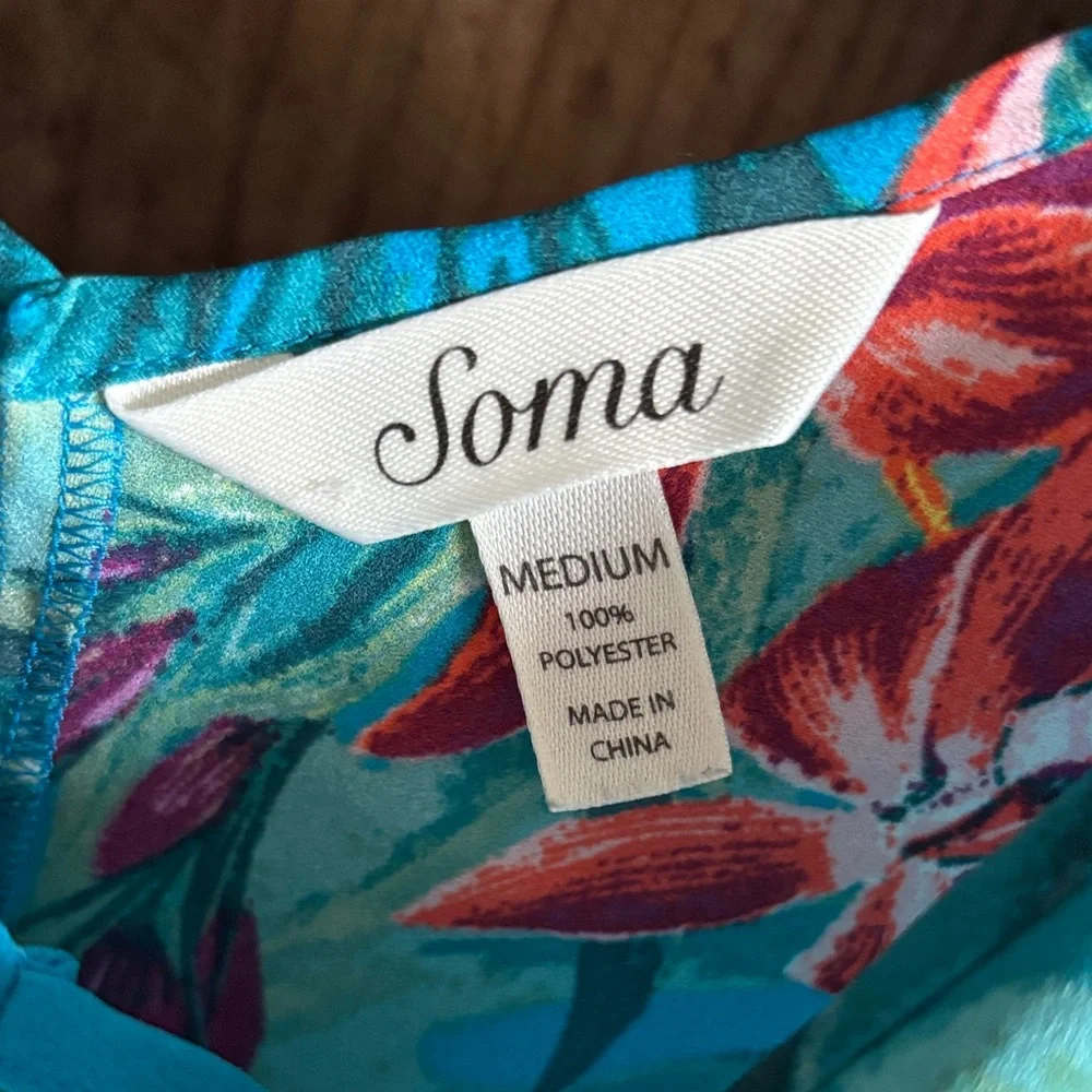 Soma Glamour Foliage Pajama Set in Blue with Floral Print - Picture 2 of 5